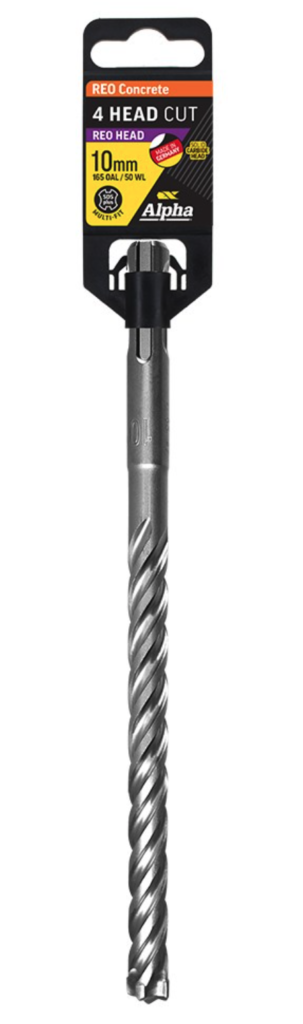 10.0 x 165mm Reo Head SDS Plus 4 Cutter Masonry Drill