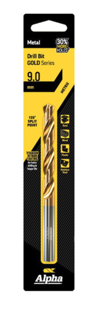 9mm Jobber Drill Bit Carded - Gold Series