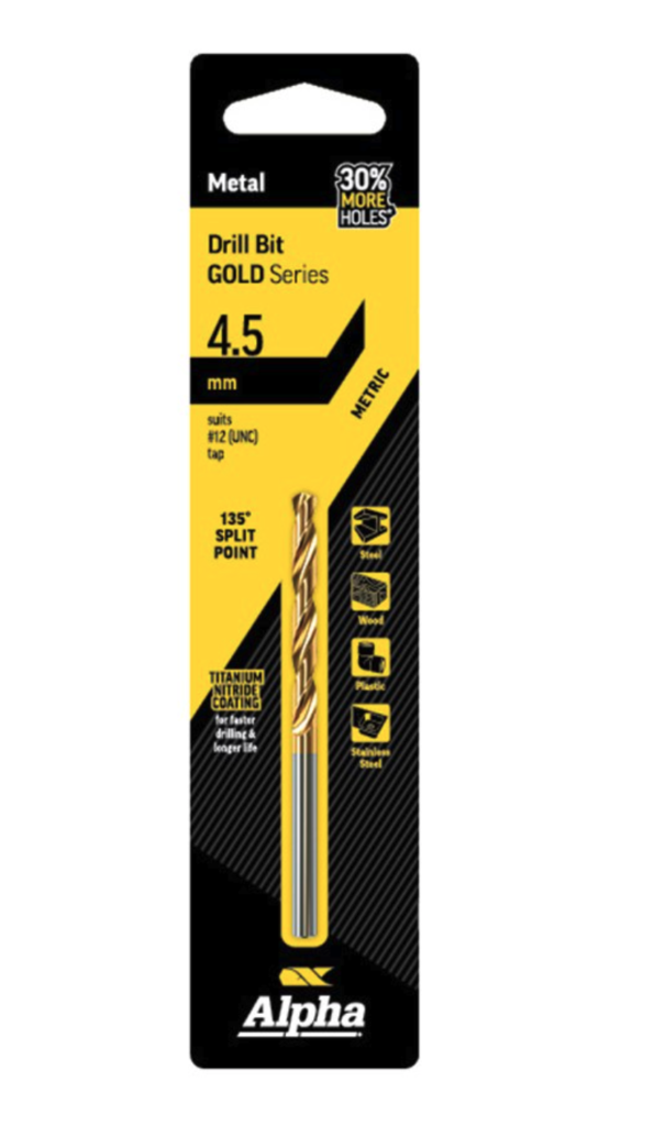 4.5mm Jobber Drill Bit Carded - Gold Series