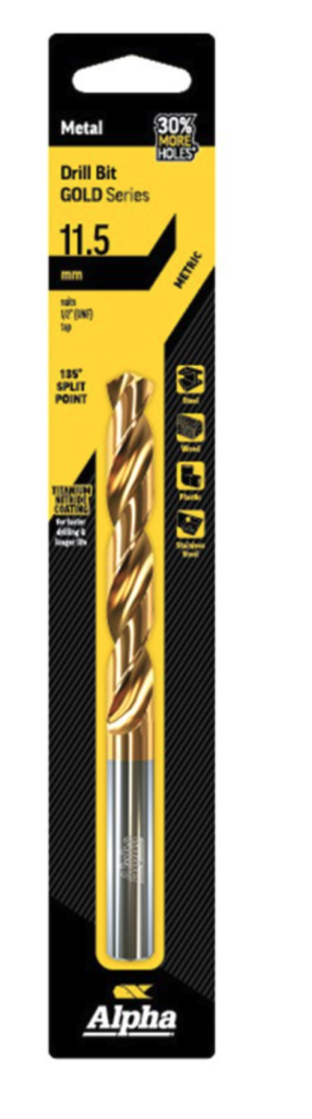 11.5mm Jobber Drill Bit Carded - Gold Series