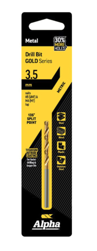 3.5mm Jobber Drill Bit Carded - Gold Series