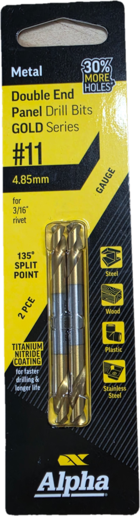 No.11 Gauge (4.85mm) Double Ended Panel Drill Bit Carded 2pk - Gold Series