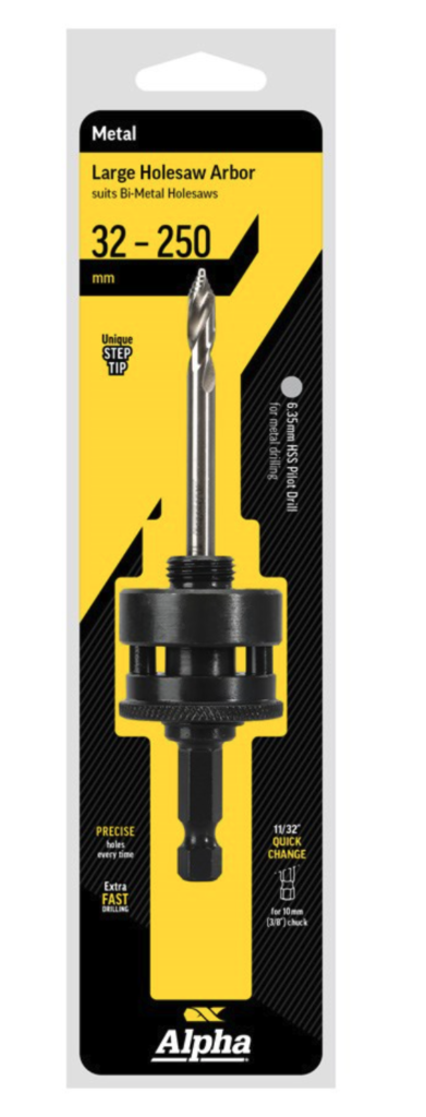 32-250mm | Onsite Plus Large Quick Release Arbor to suit Holesaws | Step Tip Pilot Drill