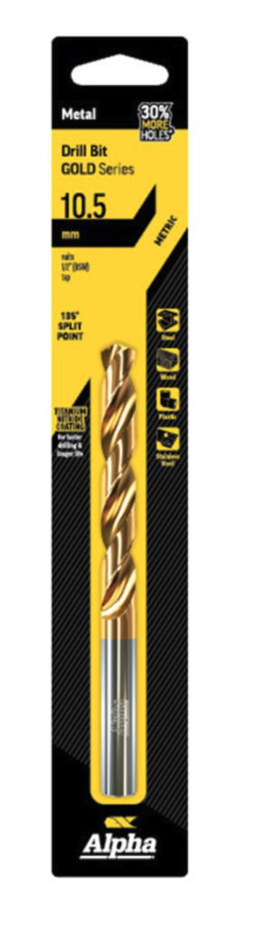 10.5mm Jobber Drill Bit Carded - Gold Series