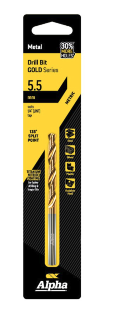 5.5mm Jobber Drill Bit Carded - Gold Series