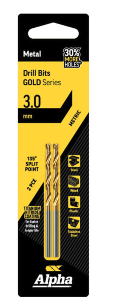 3mm Jobber Drill Bit Carded 2pk - Gold Series
