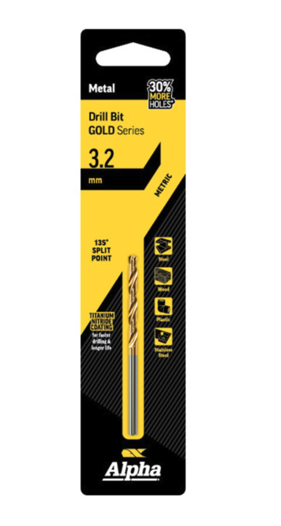 Carded 3.2mm Jobber Drill Bit - Gold Series