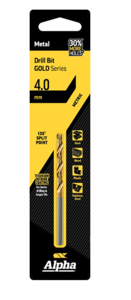 4mm Jobber Drill Bit Carded - Gold Series