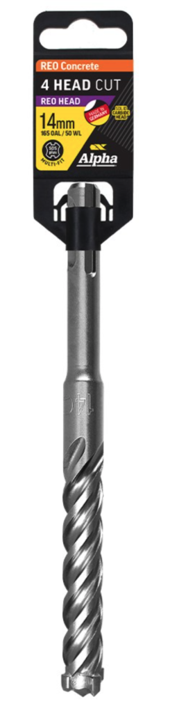 14.0 x 165mm Reo Head SDS Plus 4 Cutter Masonry Drill