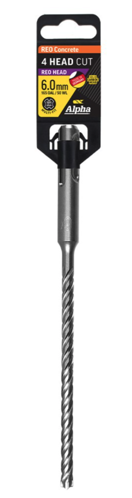 6.0 x 165mm Reo Head SDS Plus 4 Cutter Masonry Drill