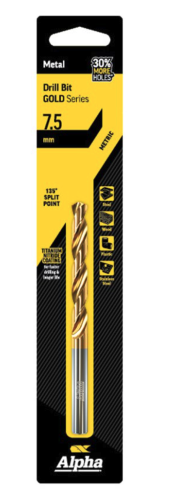 7.5mm Jobber Drill Bit Carded - Gold Series