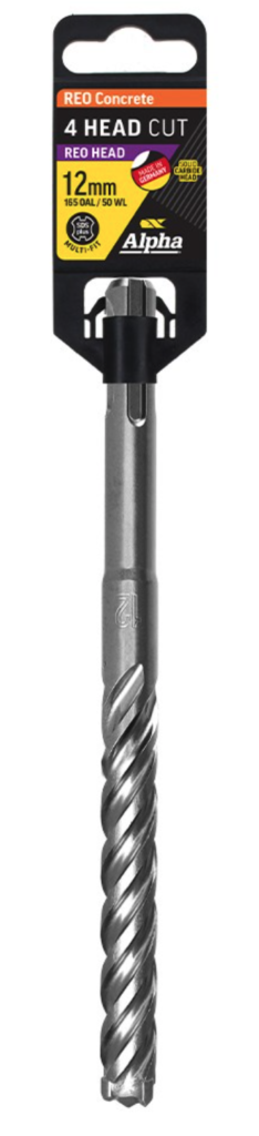 12.0 x 165mm Reo Head SDS Plus 4 Cutter Masonry Drill