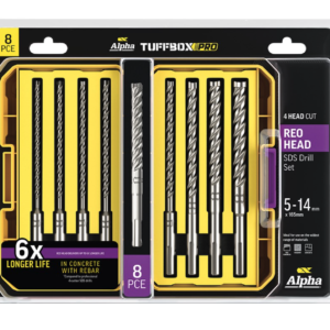 8 Piece | Alpha Reo Head SDS 4 Head Cut Tuffbox Pro Drill Set