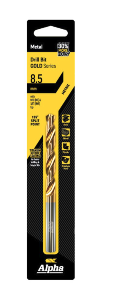 8.5mm Jobber Drill Bit Carded - Gold Series