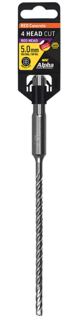 5.0 x 165mm Reo Head SDS Plus 4 Cutter Masonry Drill