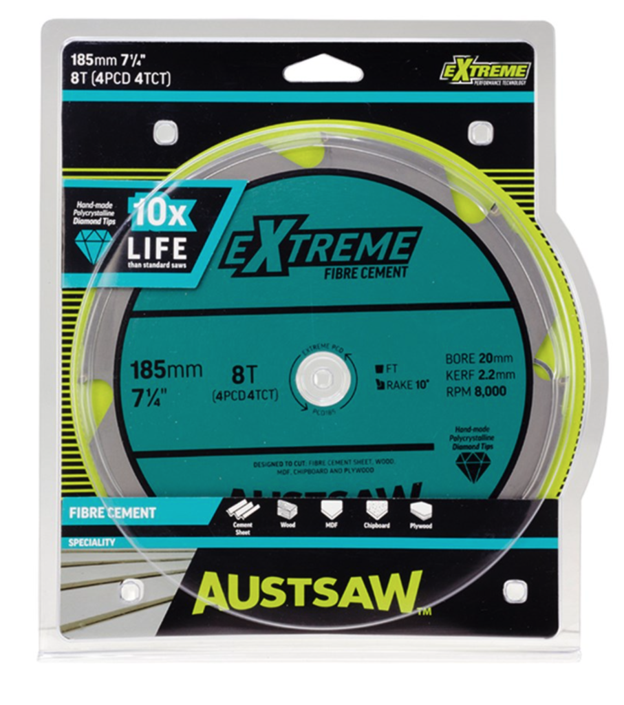 Austsaw - 185mm (7 1/4in) Polycrystalline Diamond Blade - 20/16mm Bore - 4PCD 4TCT Teeth